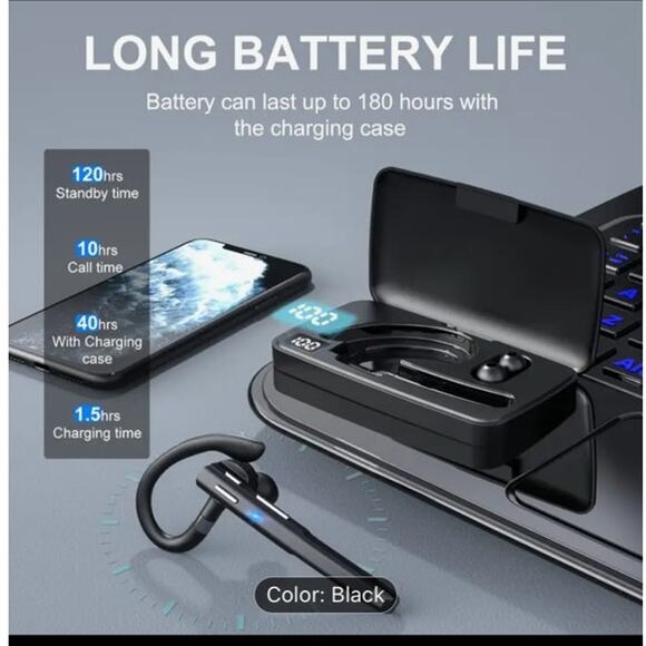 NWT ~ Wireless Headset ~ Siri ~ Mute~ Long Battery Life~ Bluetooth ~Noise Cancel - Picture 5 of 11